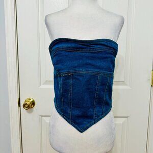 LA ALMARIO CROPPED CORSET STYLE STRAPLESS TUBE DENIM TOP
